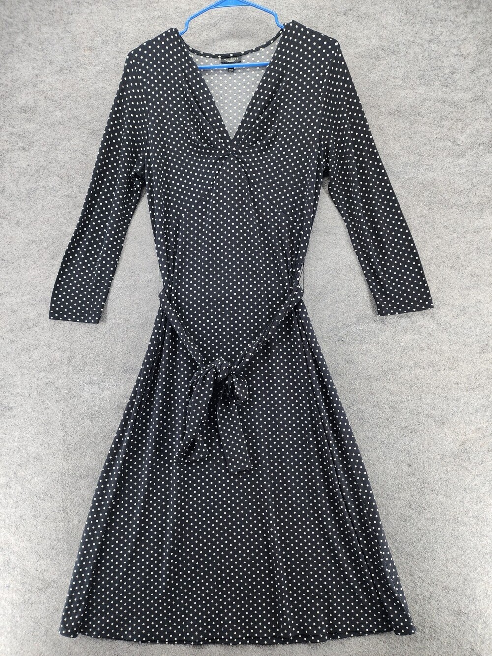 Talbots Dress Womens 4 V Neck Black Polka Dot Midi